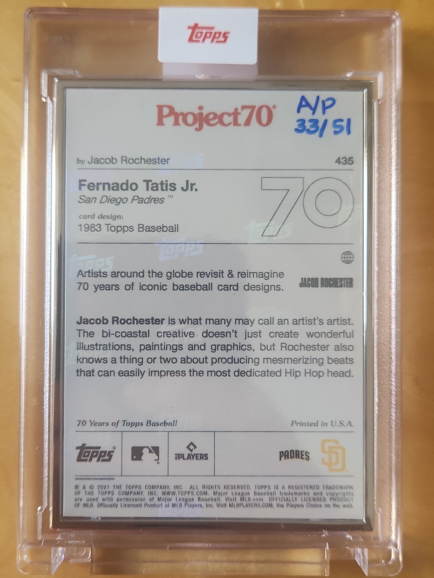 Topps Project 70 Artist Proof By:Jacob Rochester Fernando Tatis Jr. 33/51 #435