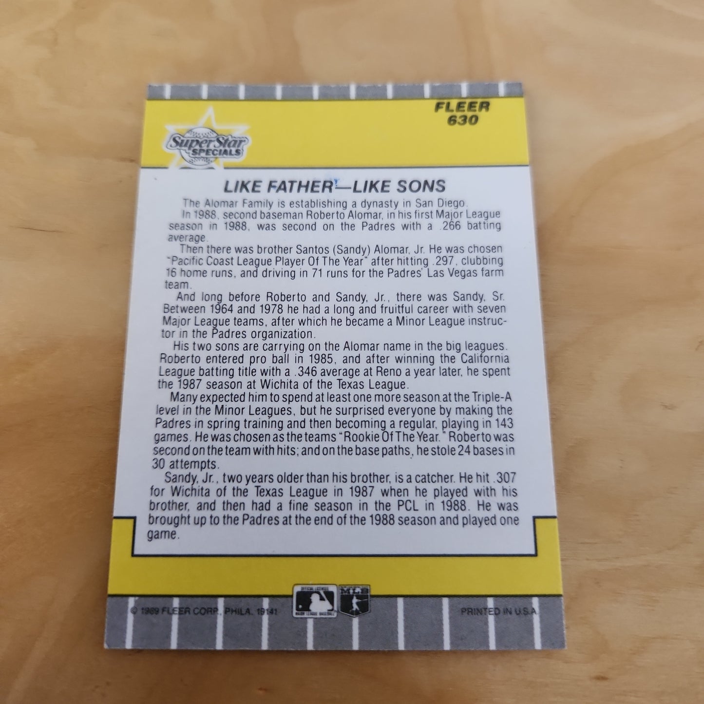 Fleer Superstar Specials Roberto Alomar & Sandy Alomar Jr. Auto #630