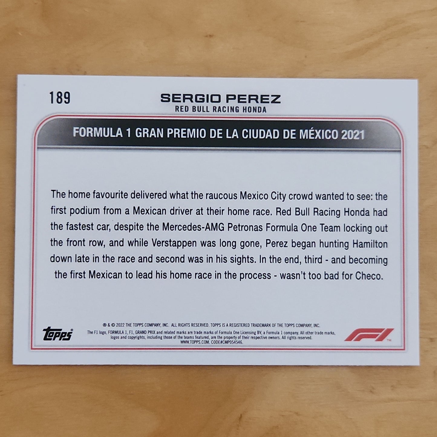 2022 Topps F1 Grand Prix Driver of the Day-Mexico Sergio Perez #189 Checker Flag