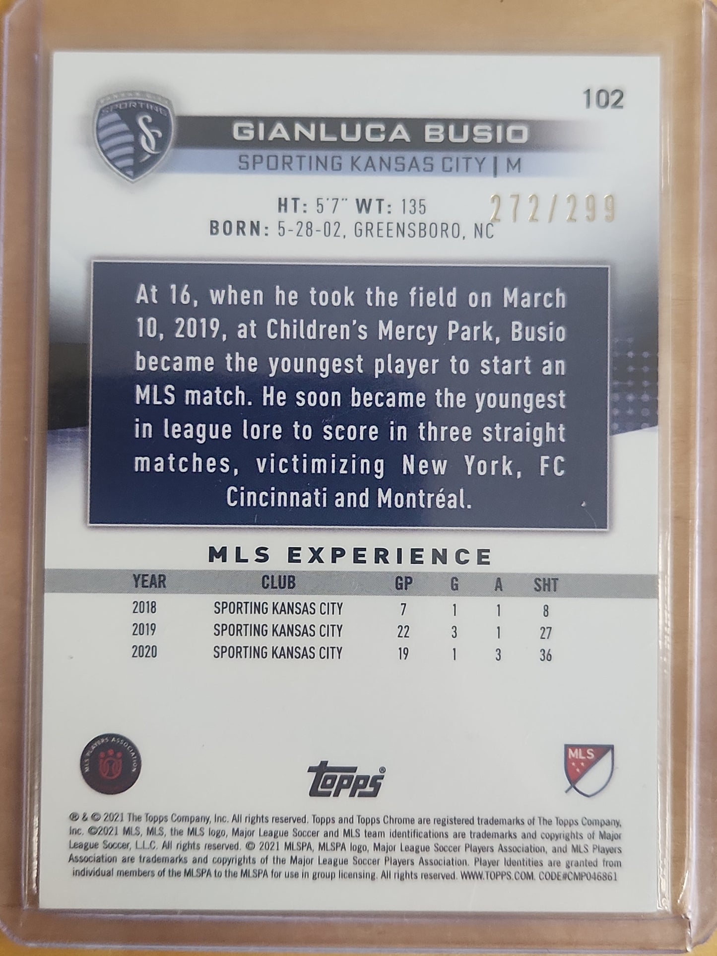 2021 Topps Chrome Aqua Refractor 272/299 Gianluca Busio #102