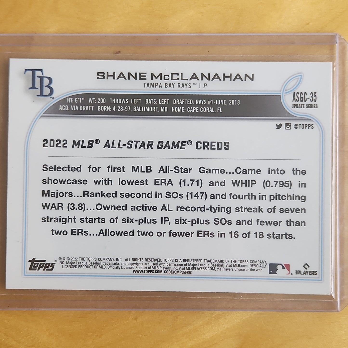 2022 Topps Chrome Shane McClanahan All Star Game Refractor #ASGC-35 Tampa Bay Rays