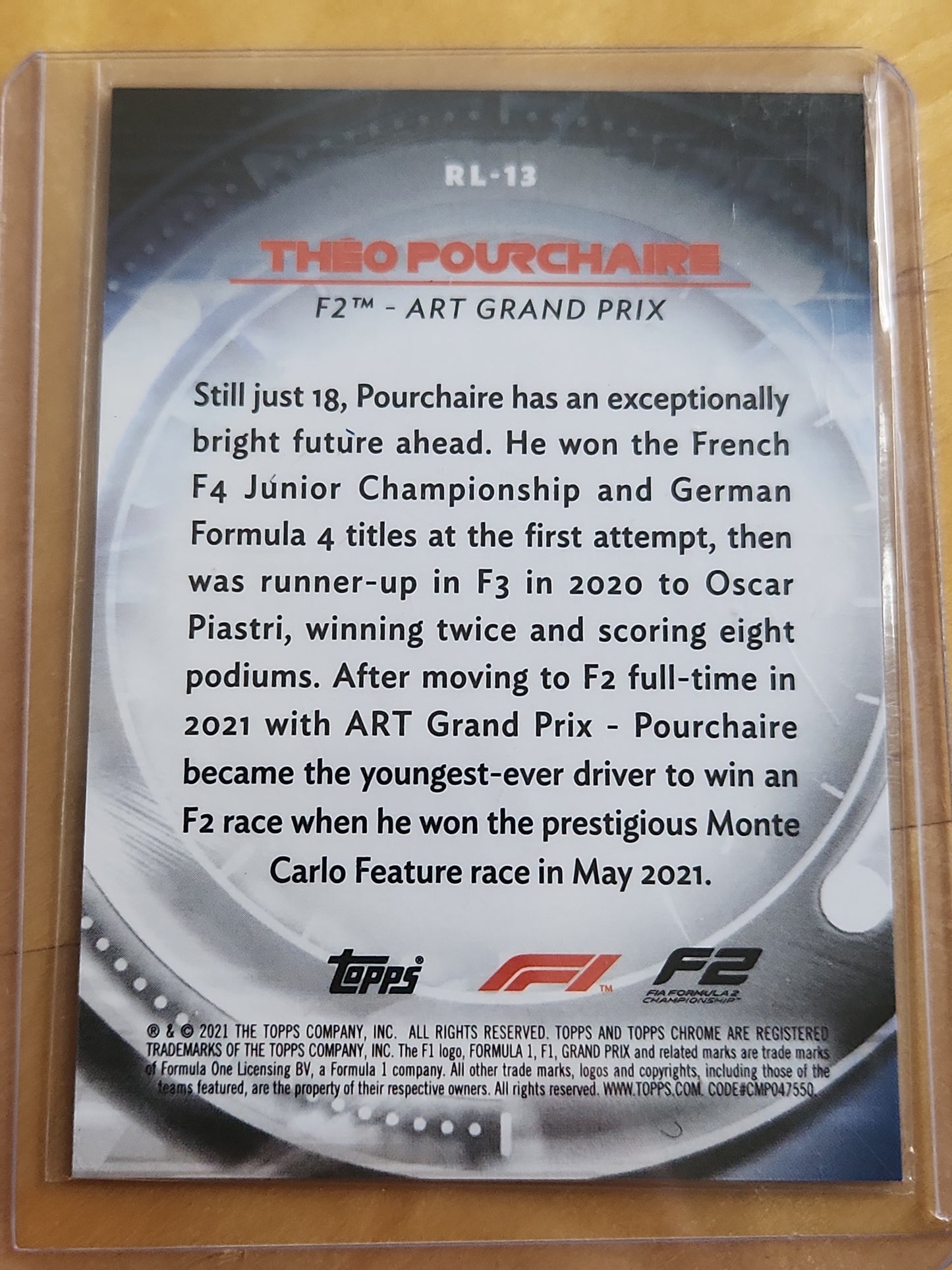 2021 Topps Chrome F1 Théo Pourchaire Formula 2 Red Liners Insert #RL-13 Art Grand Prix