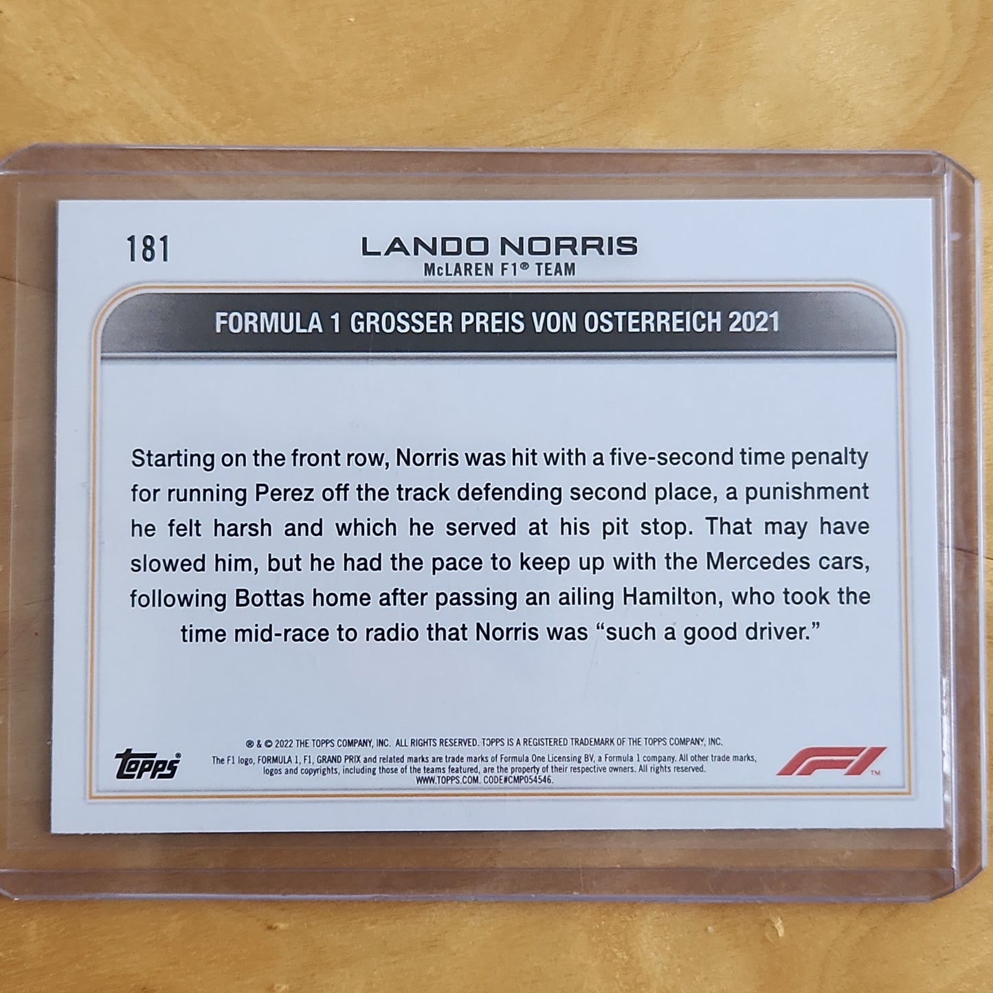 2022 Topps F1 Lando Norris Grand Prix Driver of the Day Austria 2021 #181 Checker Flag