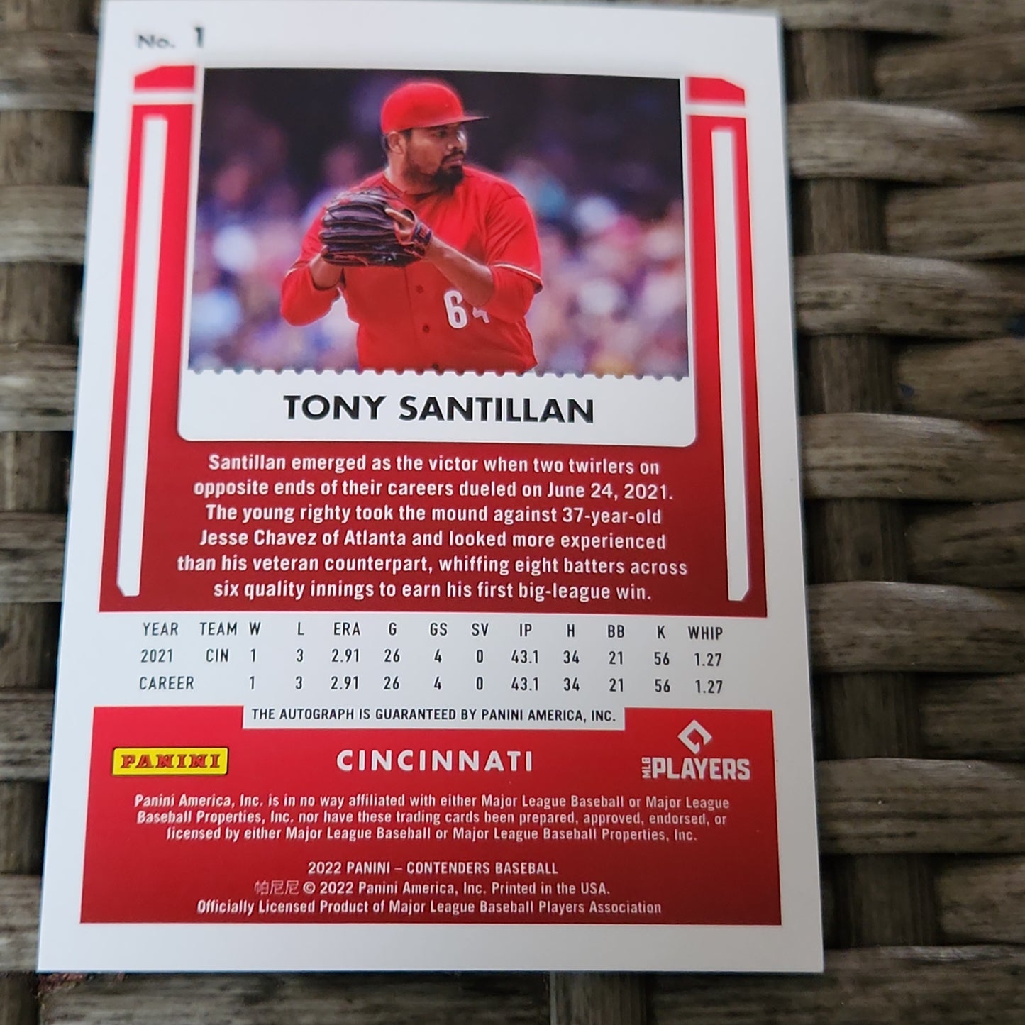 Panini Contenders Draft Ticket Blue Tony Santillan Auto 43/99 #1