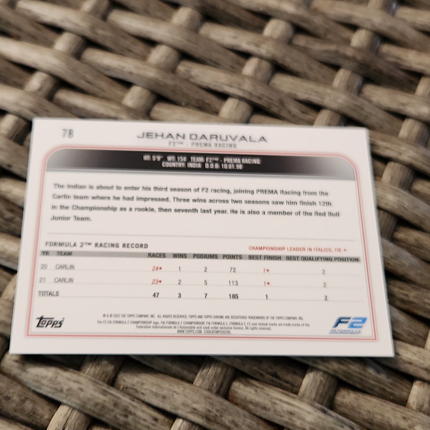 Topps Chrome Refractor Checkerd Future Stars Jehan Daruvala #78