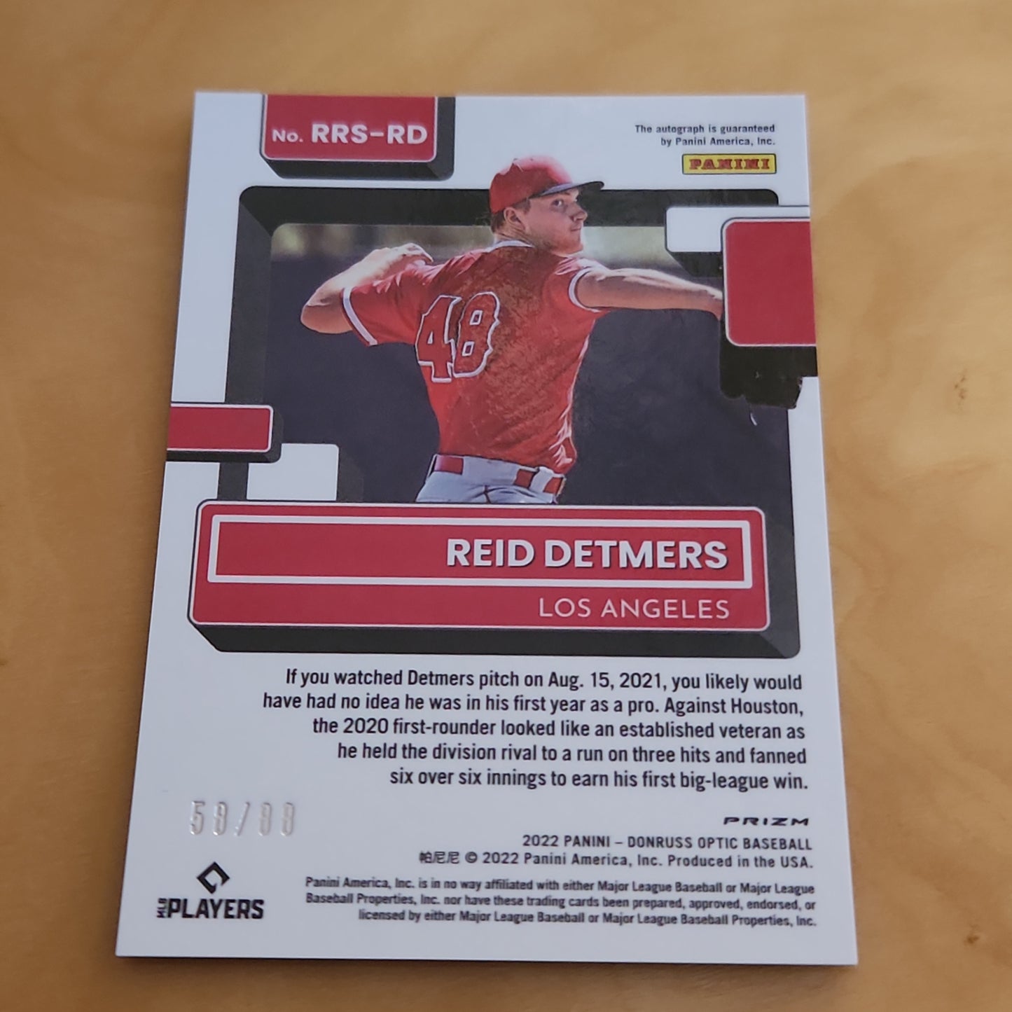 Panini Optic Purple Rated Rookie Reid Detmers Auto 58/88 #RRS-RD
