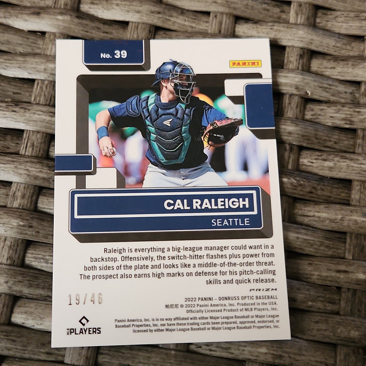Panini Optic Prizm Red & White Rated Rookie Cal Raleigh 19/46 #39