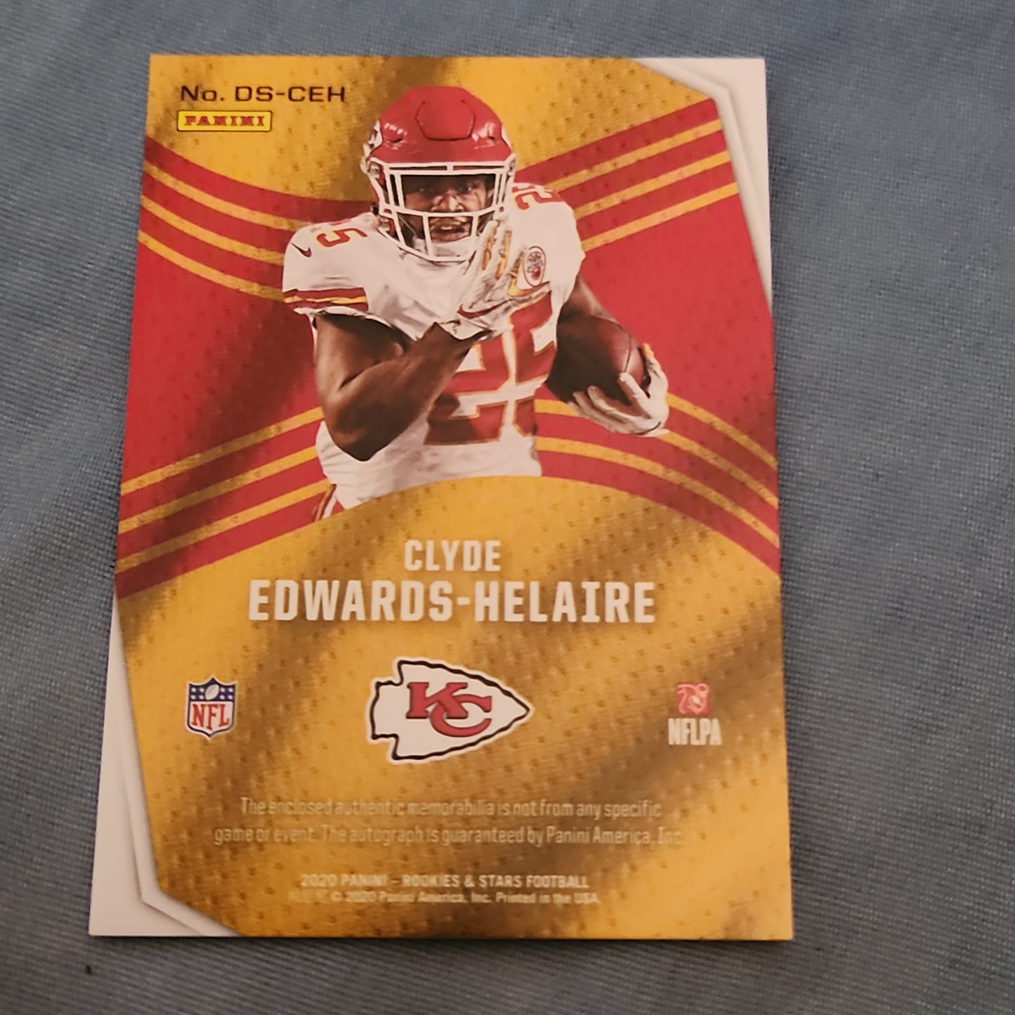Panini Rookies & Stars Dress For Success Clyde Edwards-Helaire RC Relic Auto 17/99 #DS-CEH