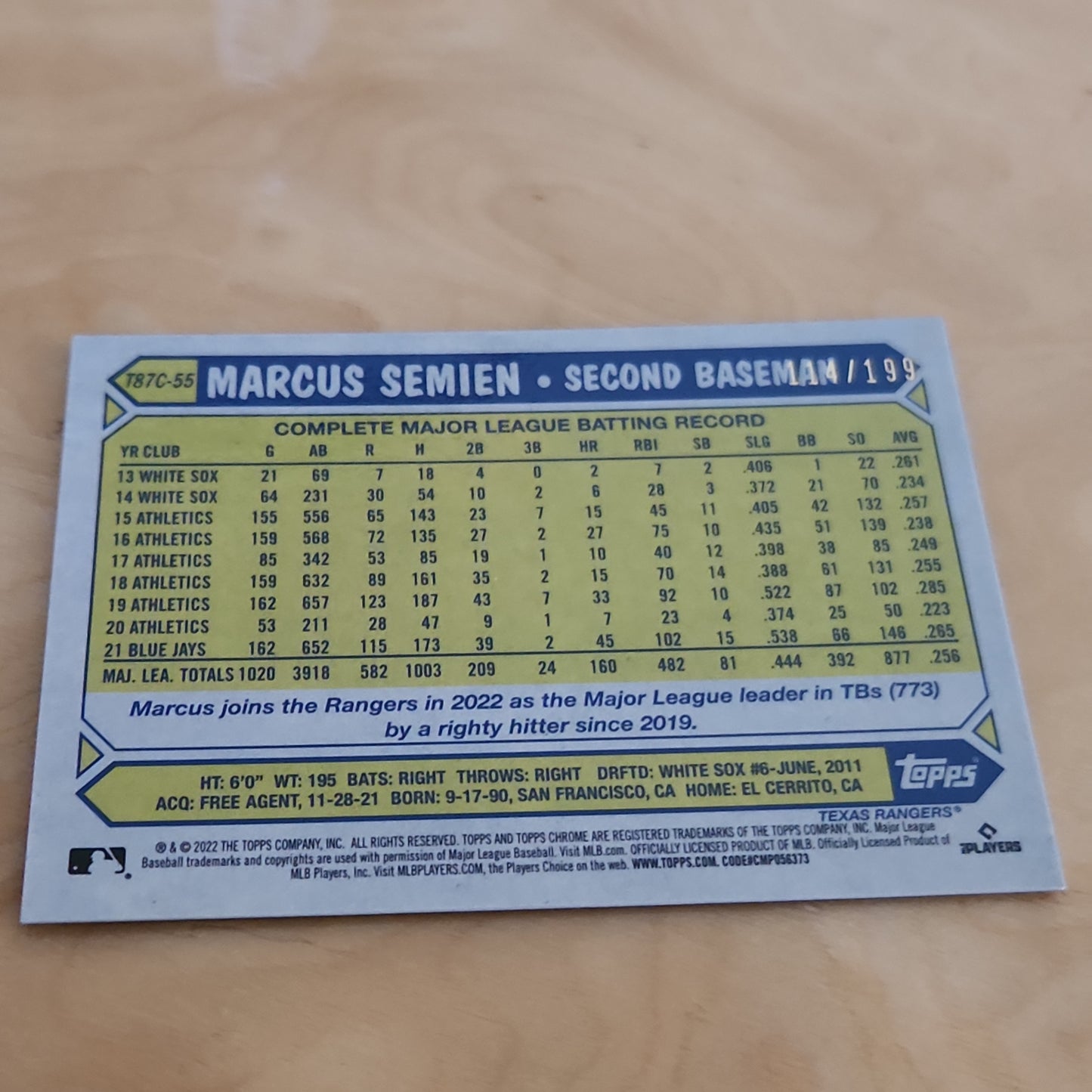Topps Chrome Gray Refractor 35th Anniversary Marcus Semien 114/199 #T87C-55