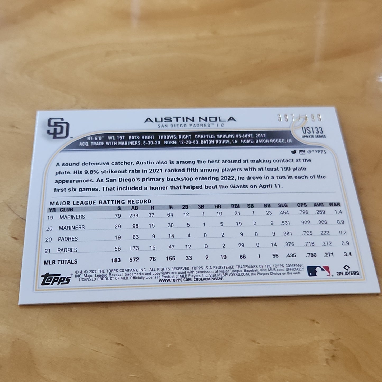 Topps Brown Updated Series Green Cracked Ice Austin Nola 397/499 #US133