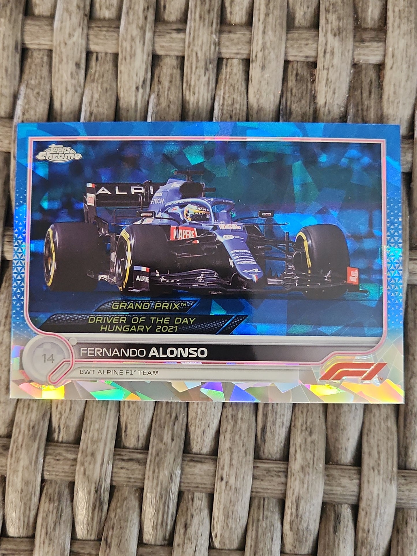 2022 Topps Chrome F1 Saphire Fernando Alonso Grand Prix Driver of the Day Hungary 2021 #183 BWT Alpine F1 Team