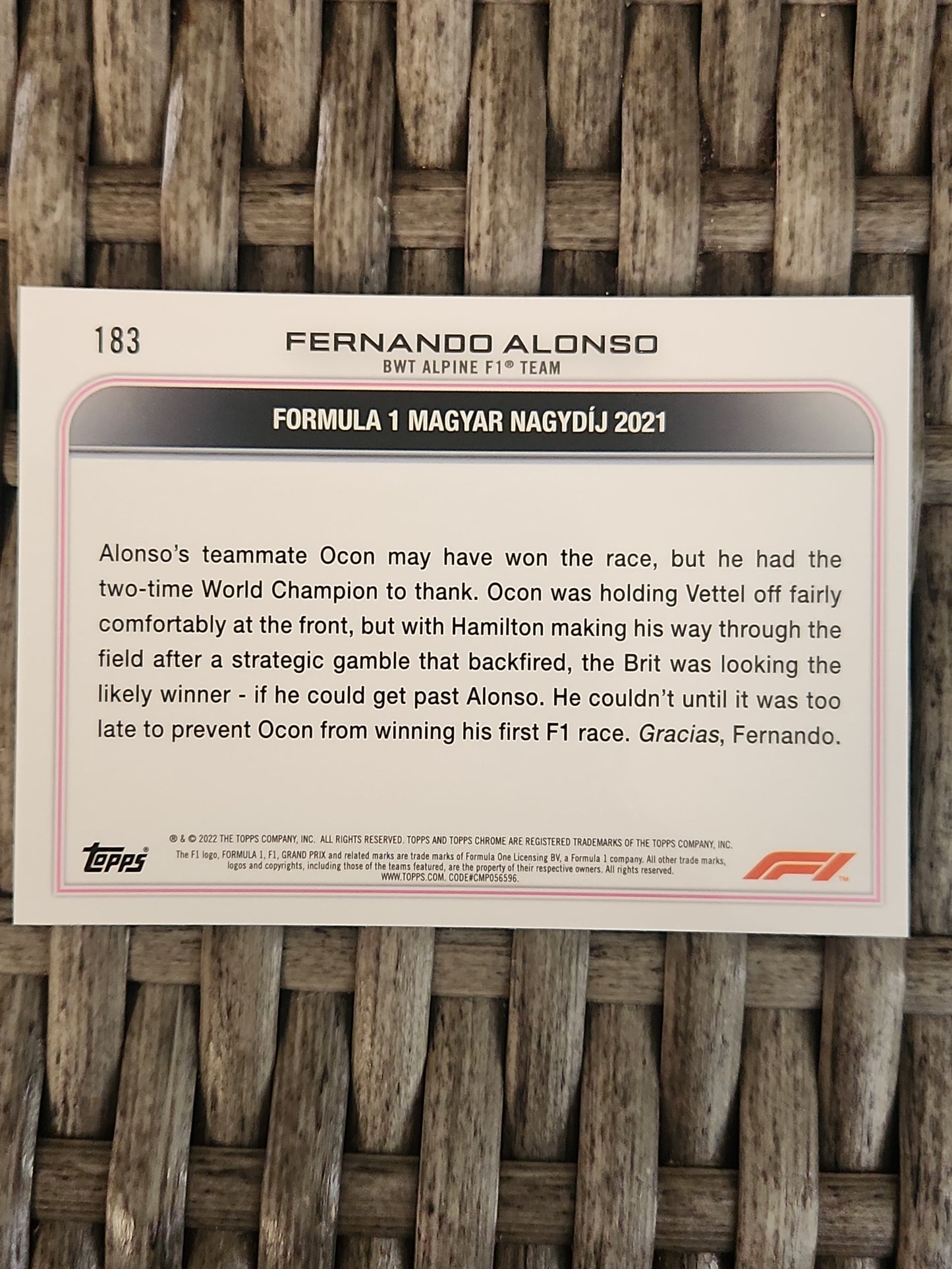 2022 Topps Chrome F1 Saphire Fernando Alonso Grand Prix Driver of the Day Hungary 2021 #183 BWT Alpine F1 Team