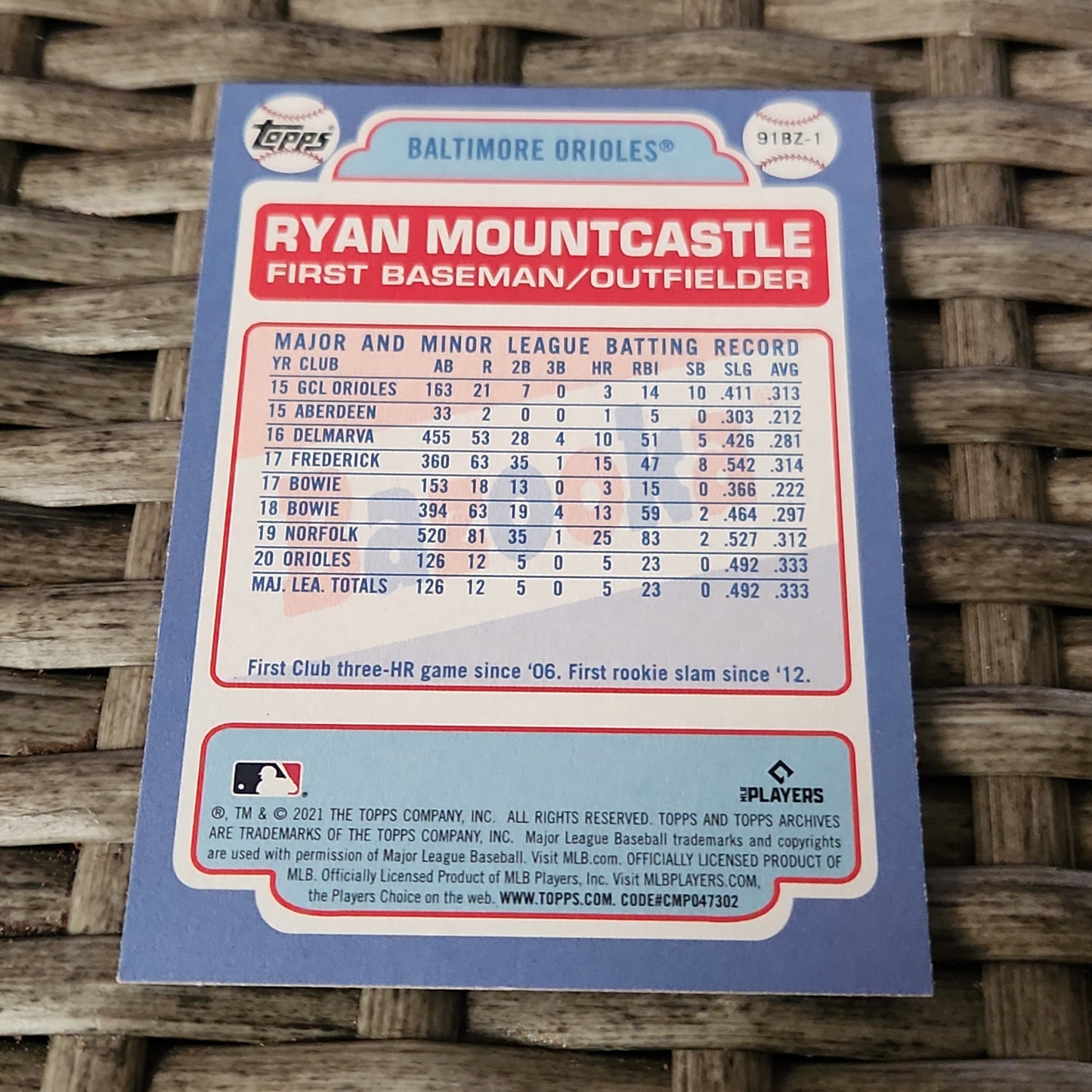 Topps 70th Anniversary Shinning Star Ryan Mountcastle RC #91BZ-1
