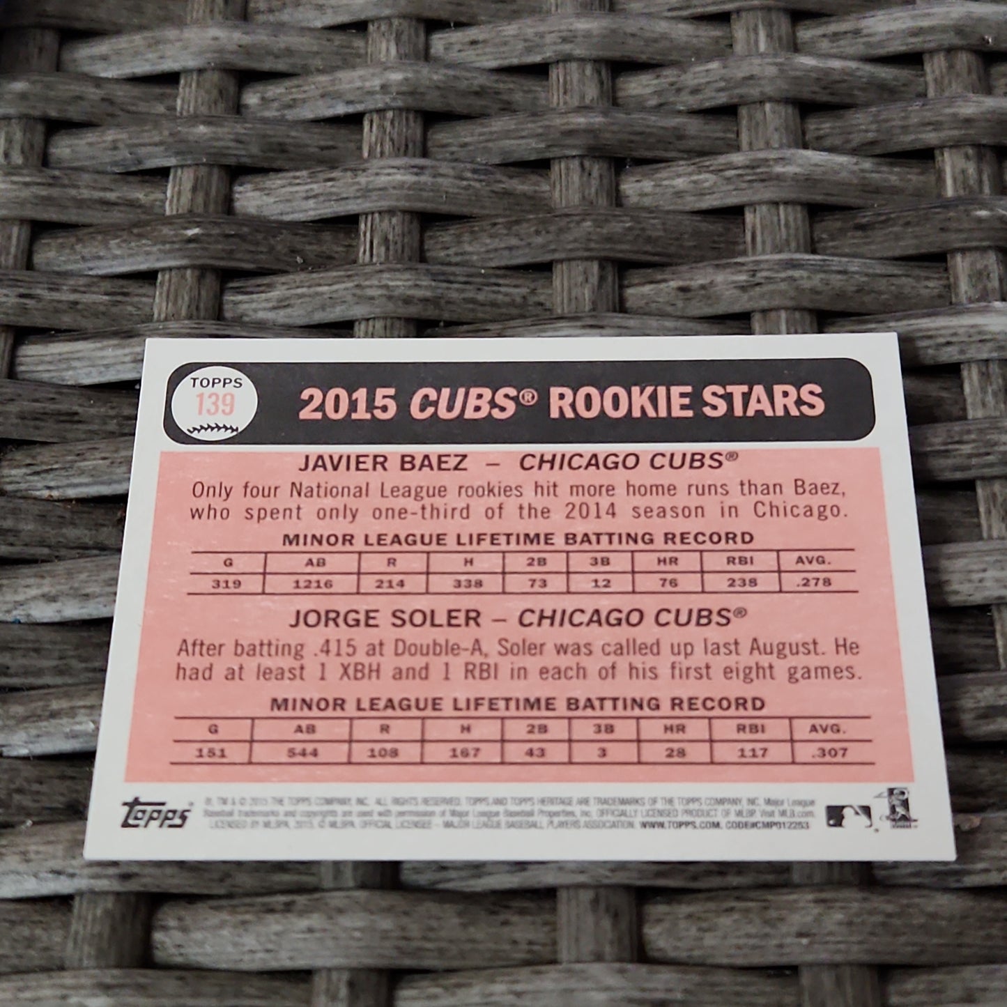 Topps Heritage 2015 Rookie Stars Javier Baez & Jorge Soler #139