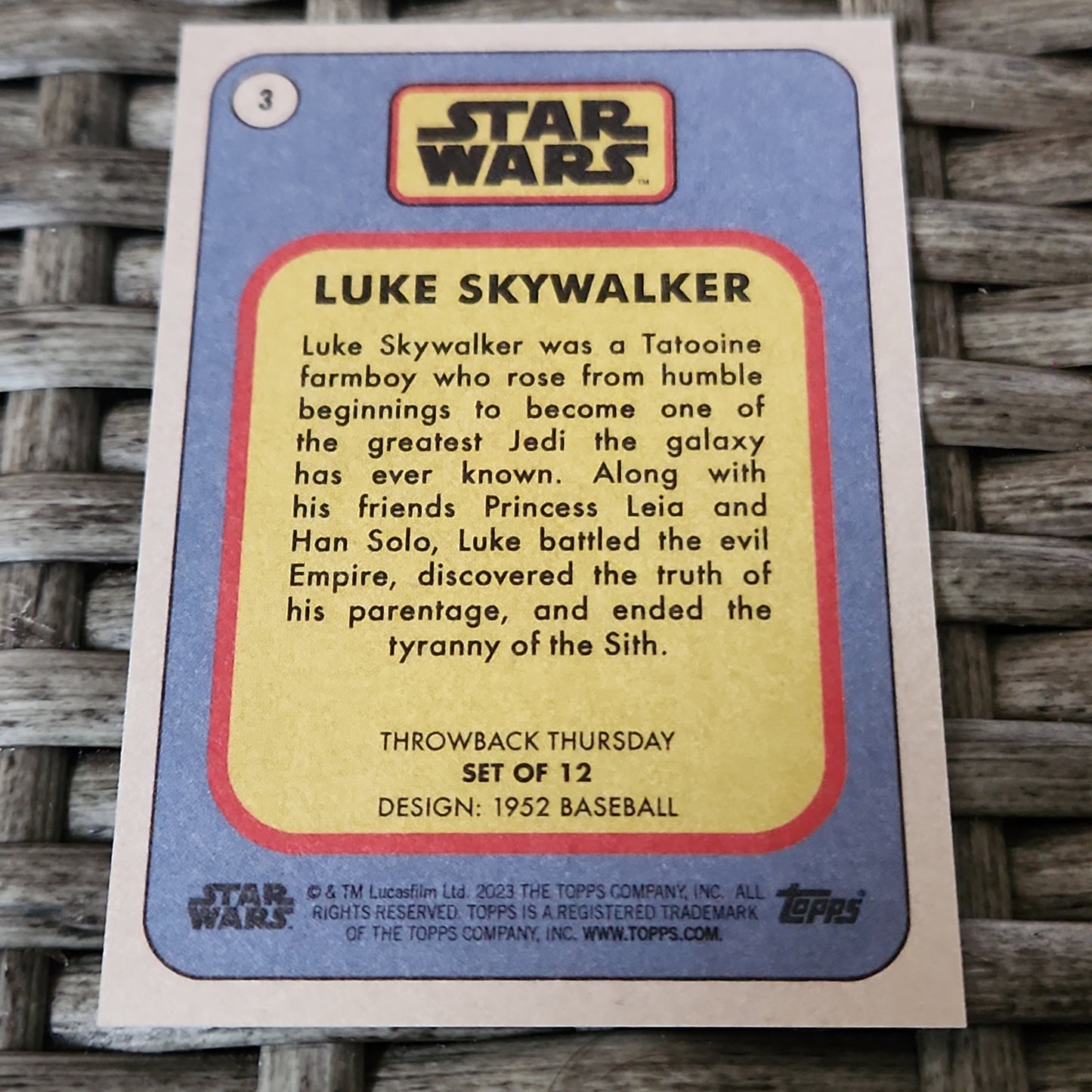 Topps Star Wars Throwback Thrusday Set Of 12 Luke Skywalker #3
