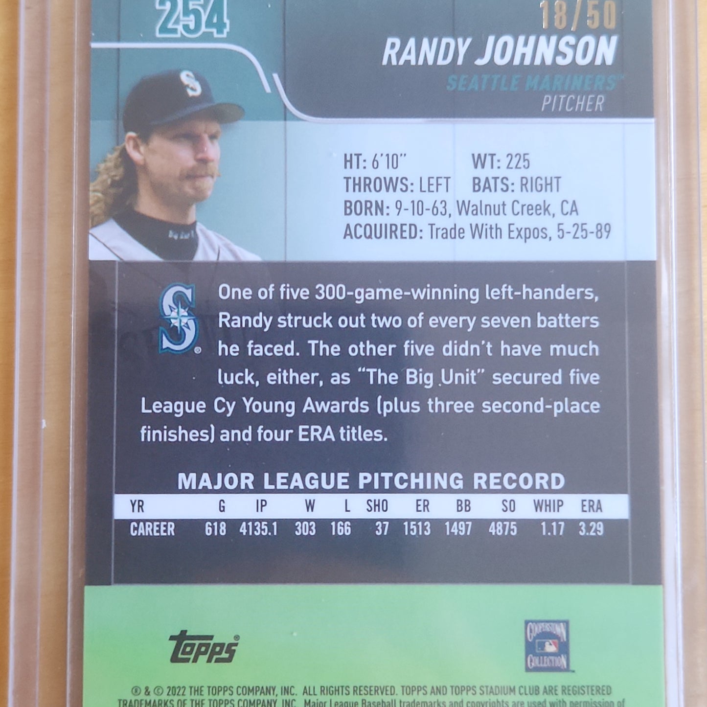 2022 Topps Stadium Club Chrome Randy Johnson Refractor 18/50 #254 Seattle Mariners