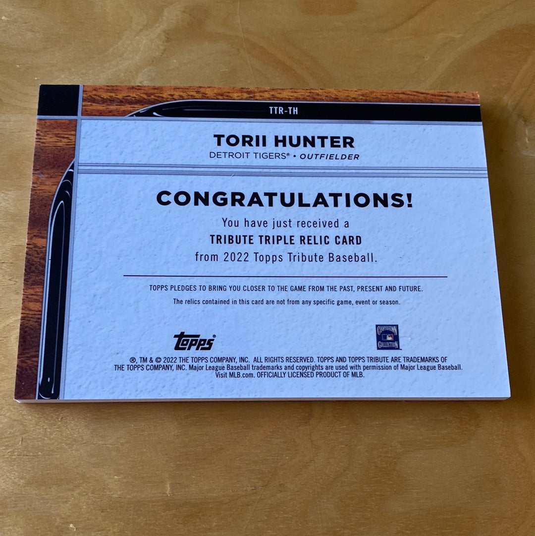 Topps Tribute Green Triple Game-Used Memorabilia Torii Hunter 54/99 #TTR-TH