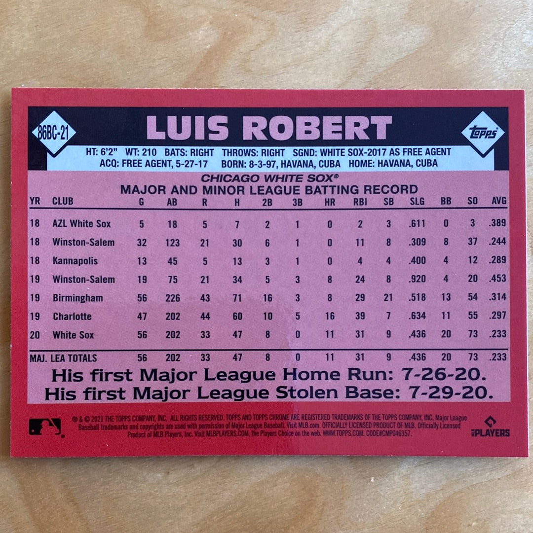 Topps Chrome Parallel OF Luis Robert 35th Anniversary 1986-2021 #86BC-21