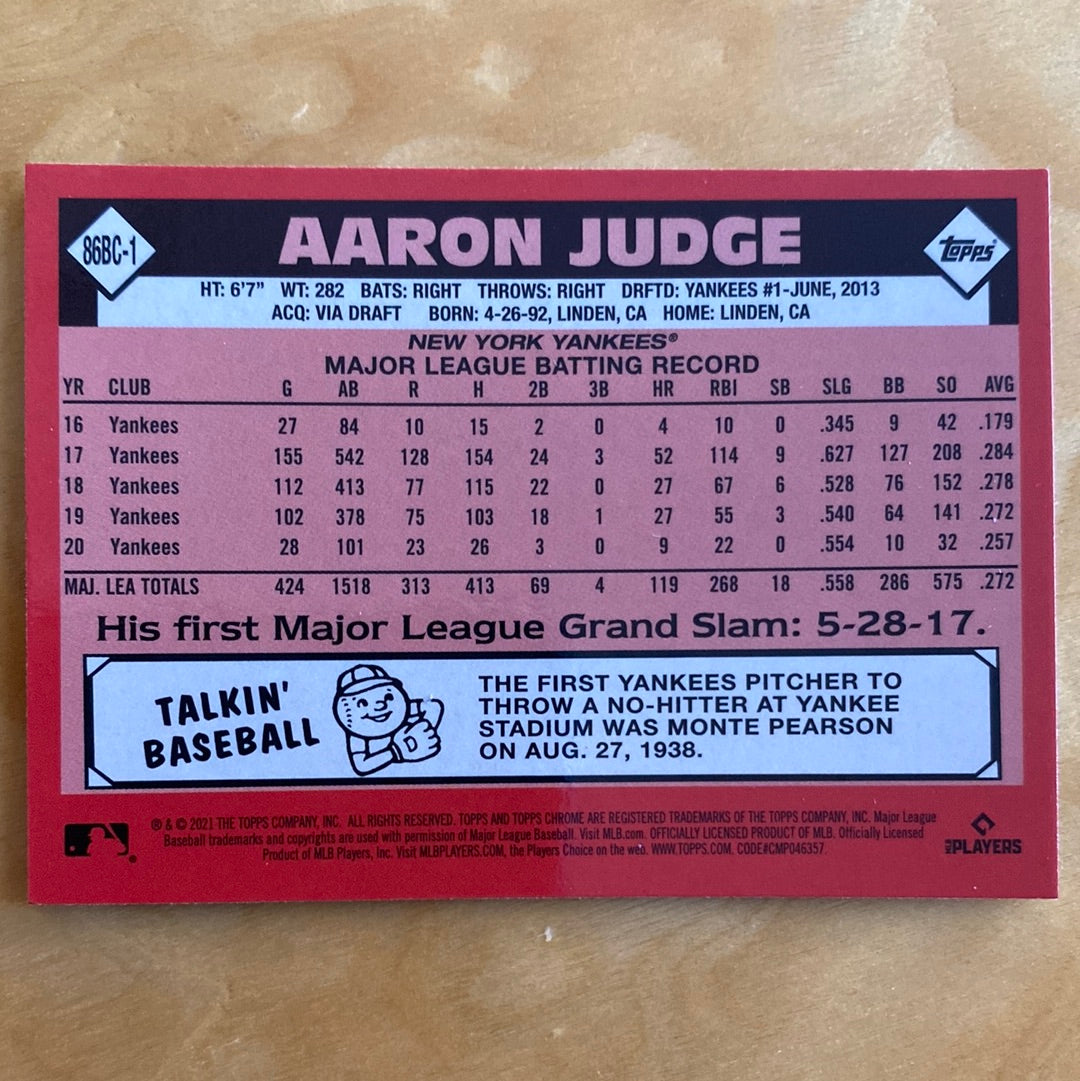 Topps Chrome Parallel OF Aaron Judge 35th Anniversary 1986-2021 #86BC-1