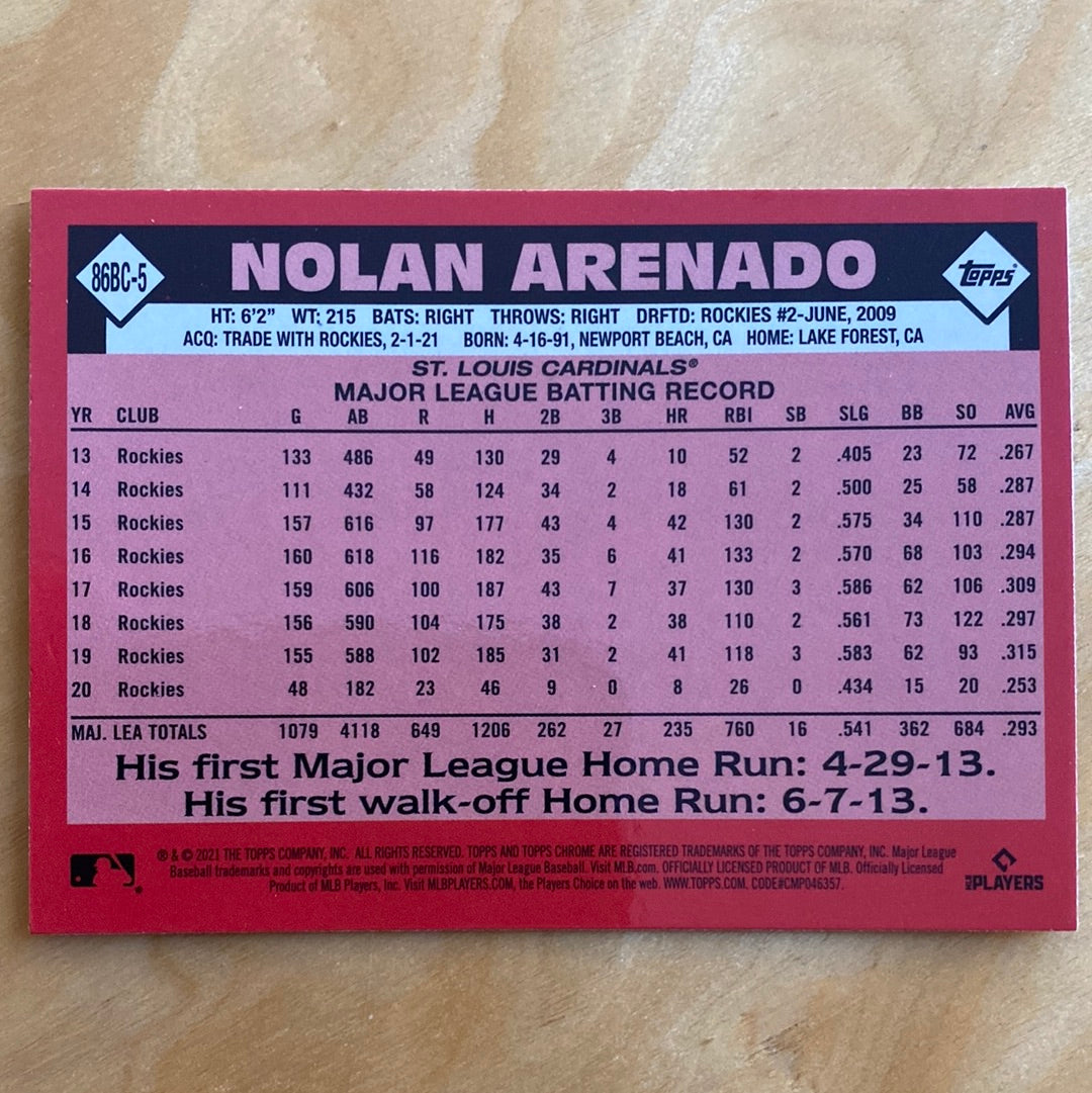 Topps Chrome Parallel 3B Nolan Arenado 35th Anniversary 1986-2021 #86BC-5