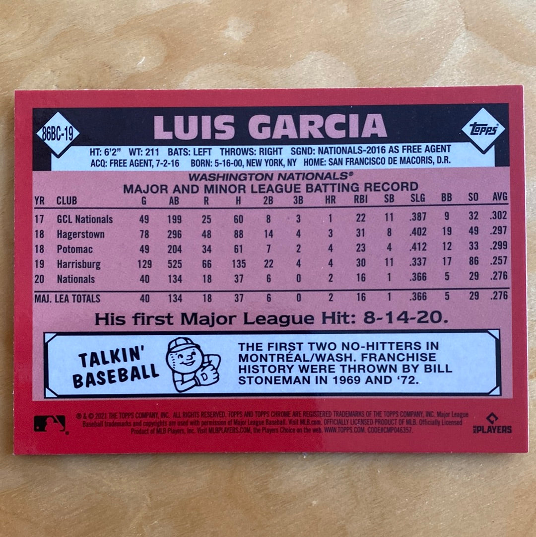 Topps Chrome Parallel RC 2B Luis Garcia 35th Anniversary 1986-2021 #86BC-19