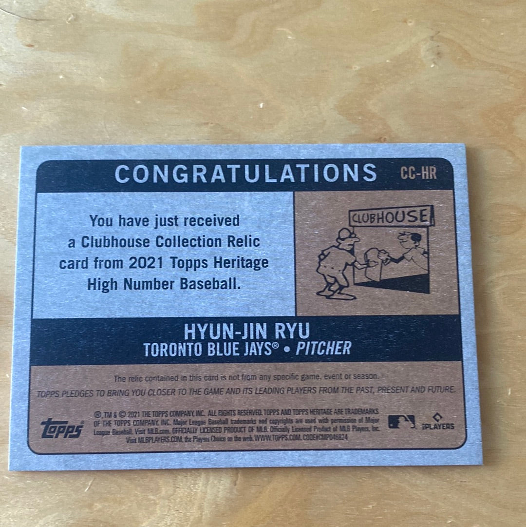 Topps Clubhouse Collection Game-Used Jersey Patch Hyun-Jin Ryu #CC-HR