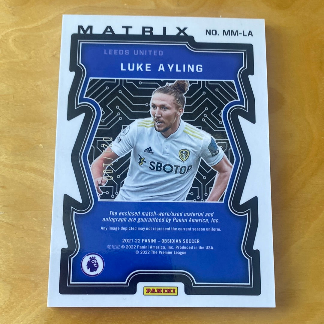 Panini Obsidian Matrix Jersey Patch Auto Luke Ayling #MM-LA 21/100