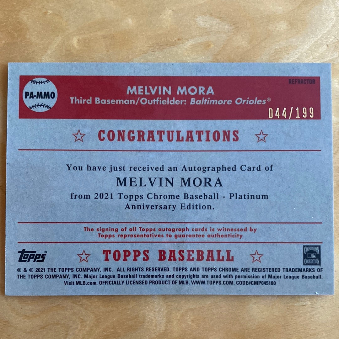 2021 Topps Chrome Platinum Anniversary Edition PA-MMO Refractor Autograph Melvin Mora 044/199