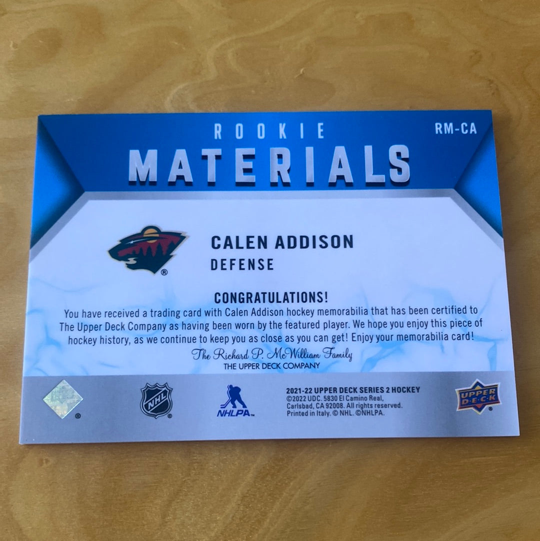 Upper Deck Rookie Materials Jersey Patch Calen Addison #RM-CA