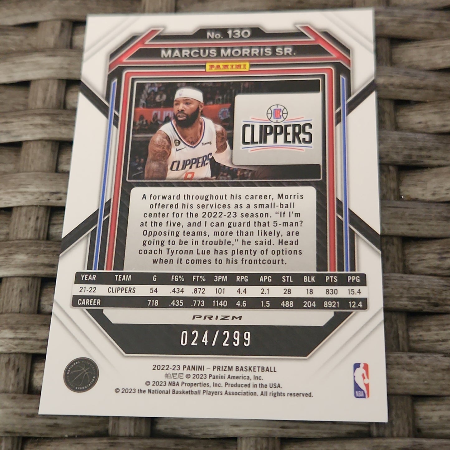 Panini Prizm Red Marcus Morris Sr. 024/299 #130