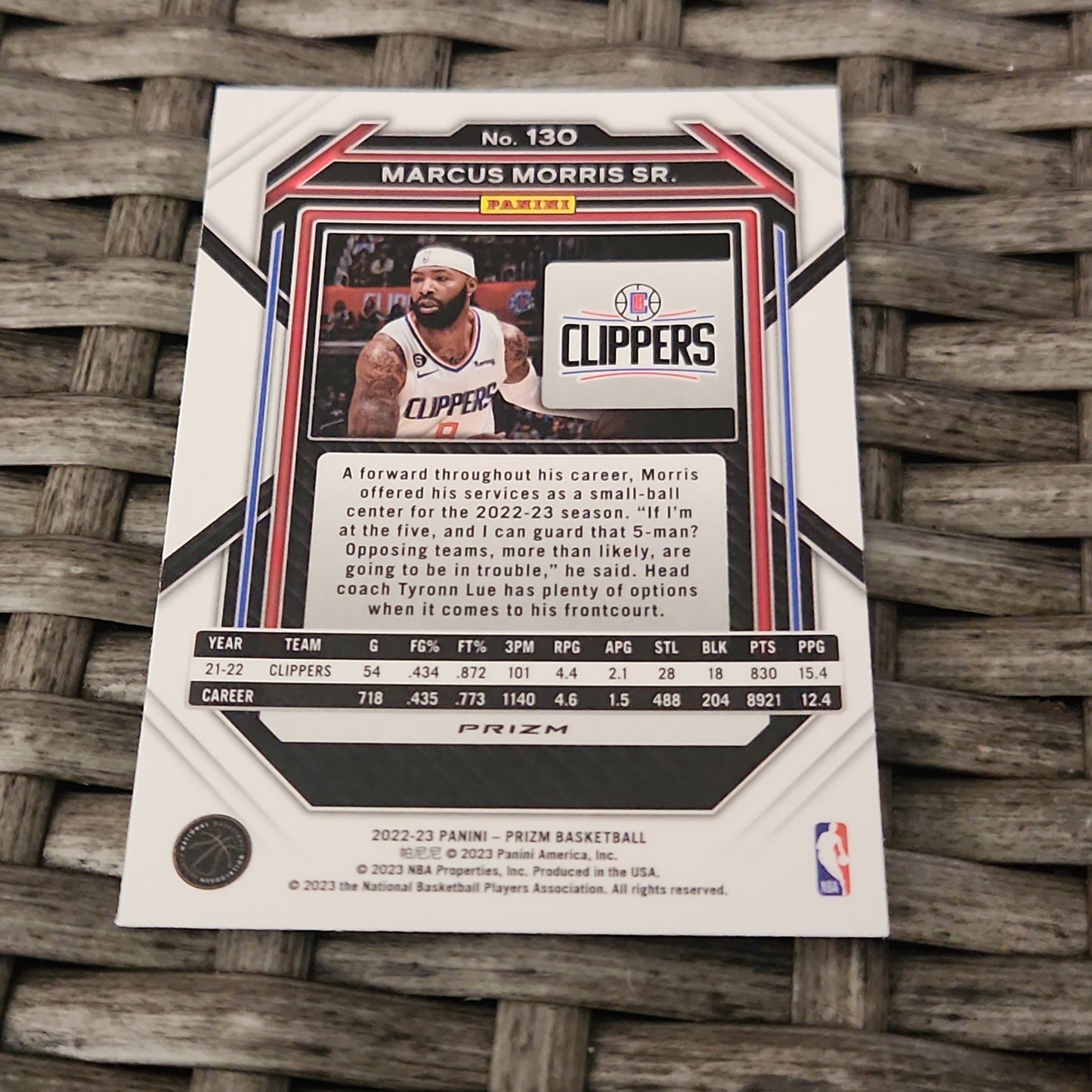 Panini Prizm Hyper Silver Marcus Morris Sr. #130