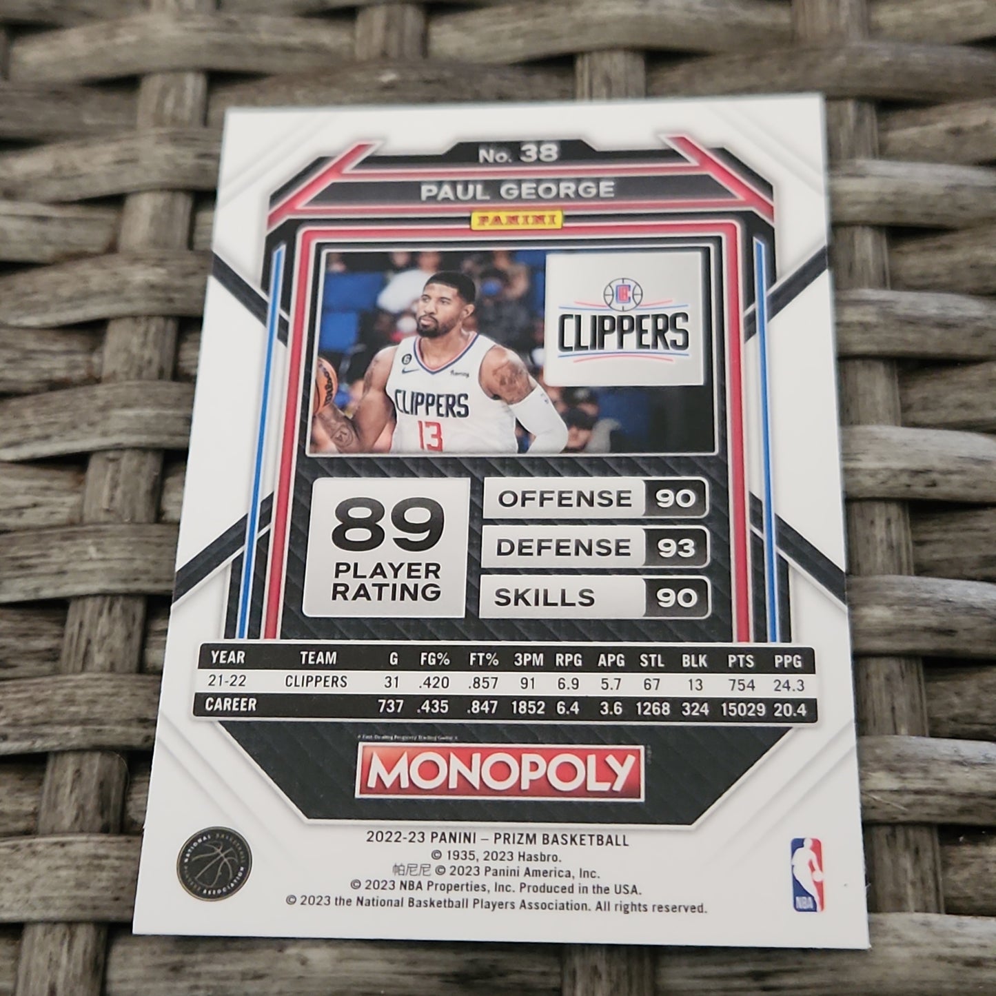 Panini Prizm Monopoly Paul George #38