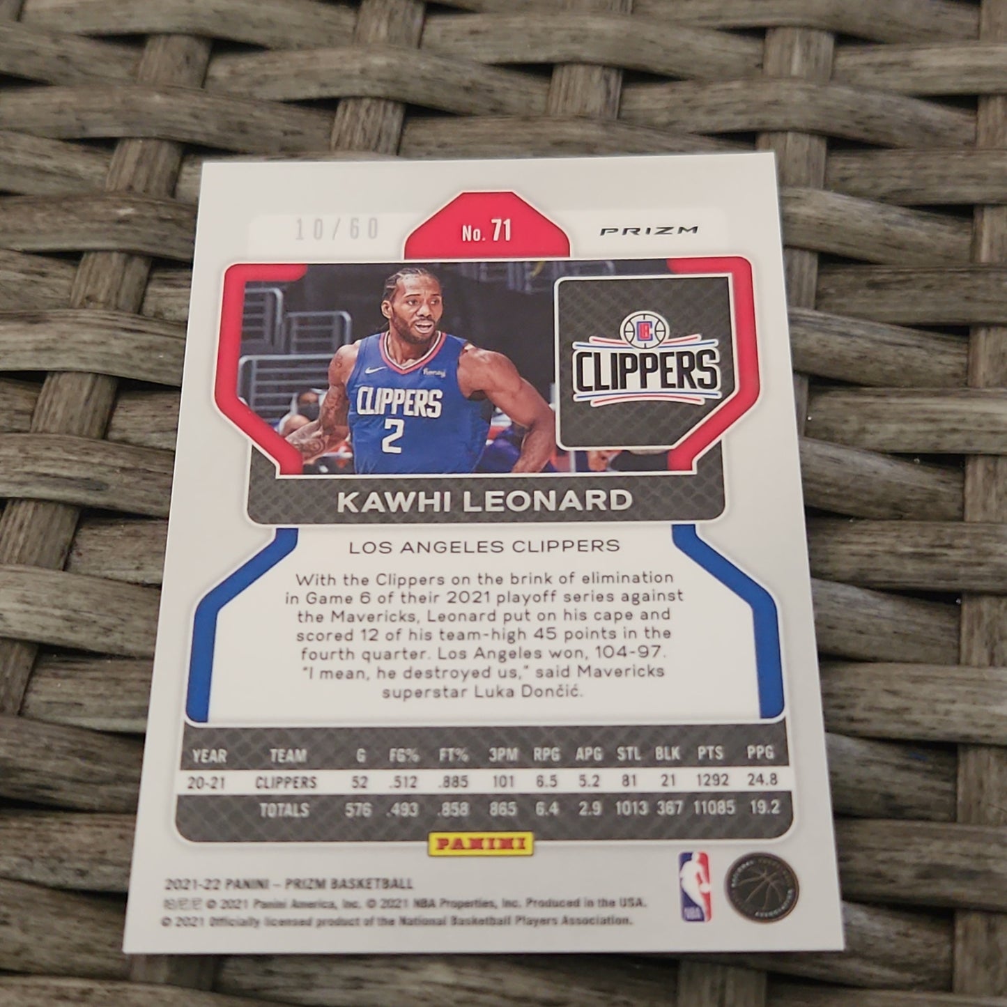 Panini Prizm Orange Kawhi Leonard 10/60 #71