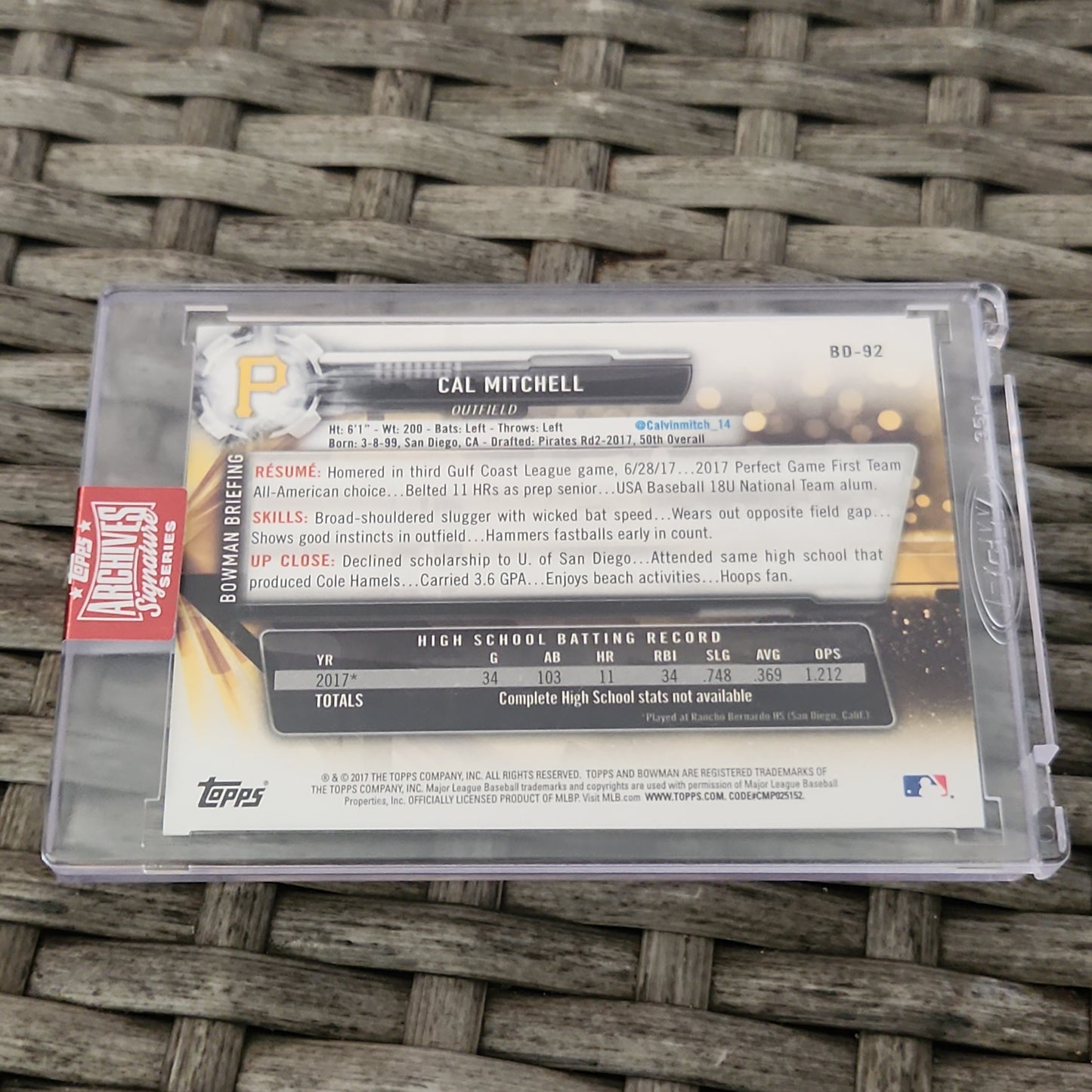 Topps Archive Signature Series 1st Bowman Cal Mitchell Auto 81/99 #BD-92