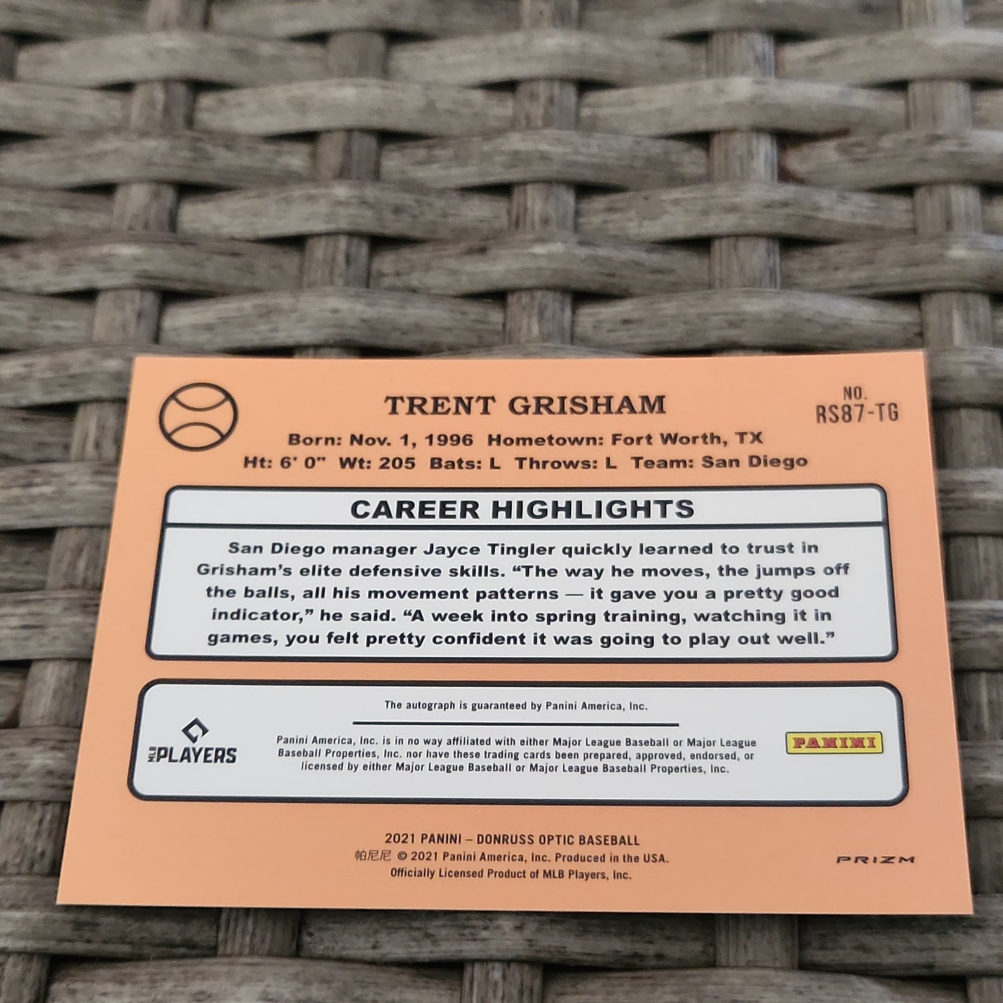 Panini Prizm Optic Trent Grisham Auto #RD87-TG