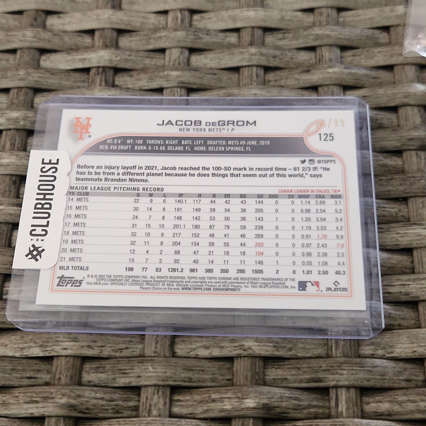 Topps Chrome BB Green Jacob DeGrom 18/99 #125
