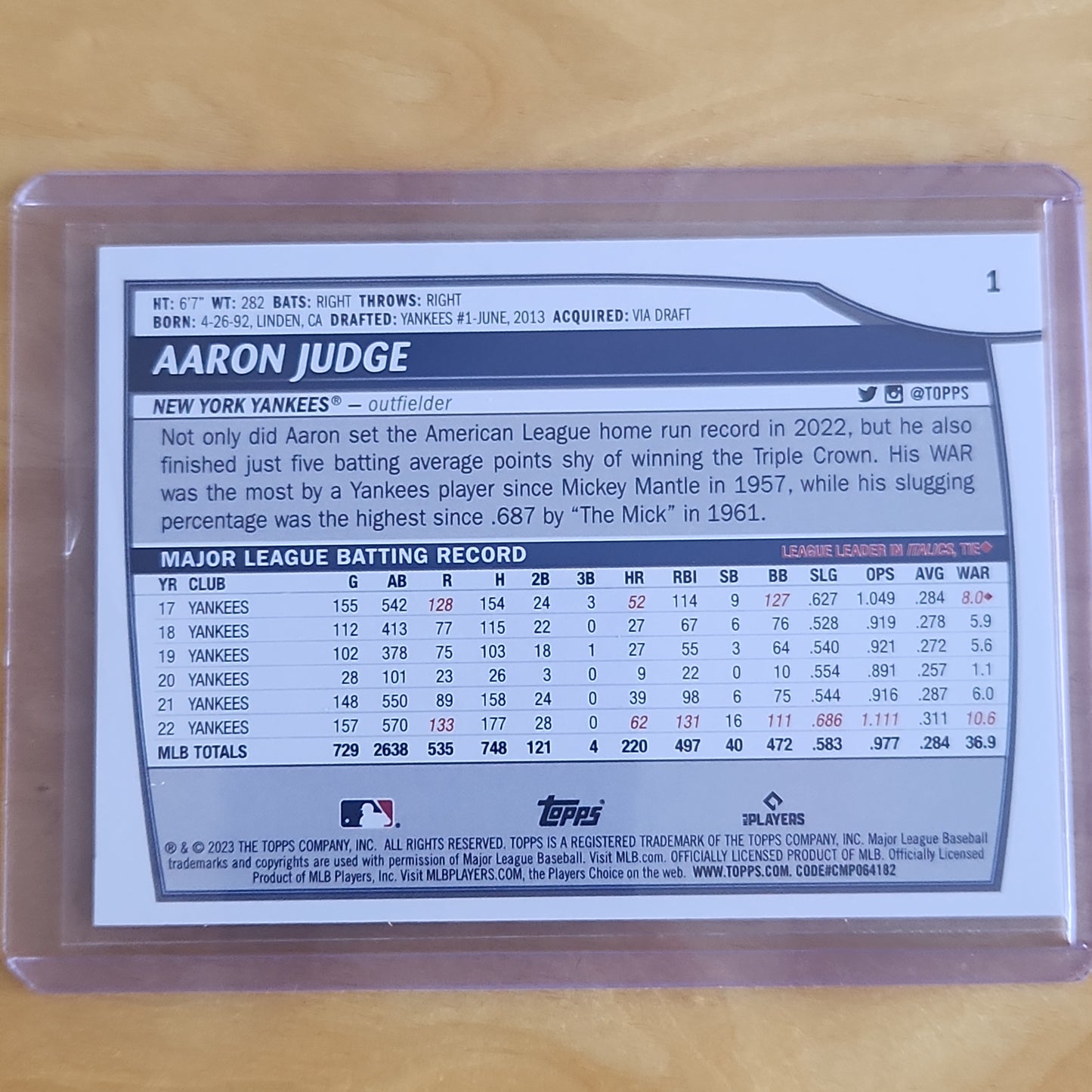 2023 Topps Big League Aaron Judge #1 New York Yankees