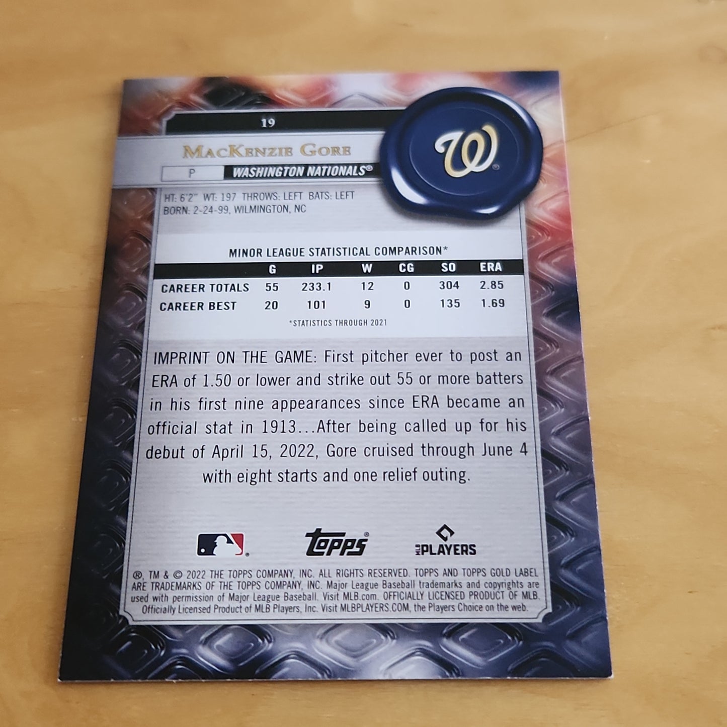 Topps Gold Label MacKenize Gore RC #19