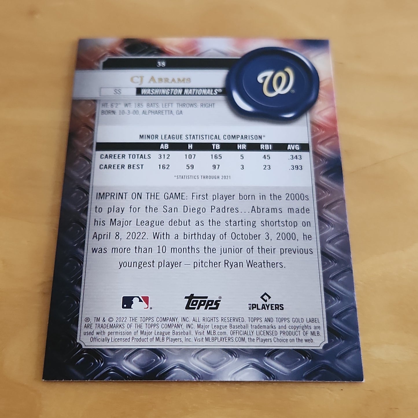 Topps Gold Label Cj Abrams RC #38