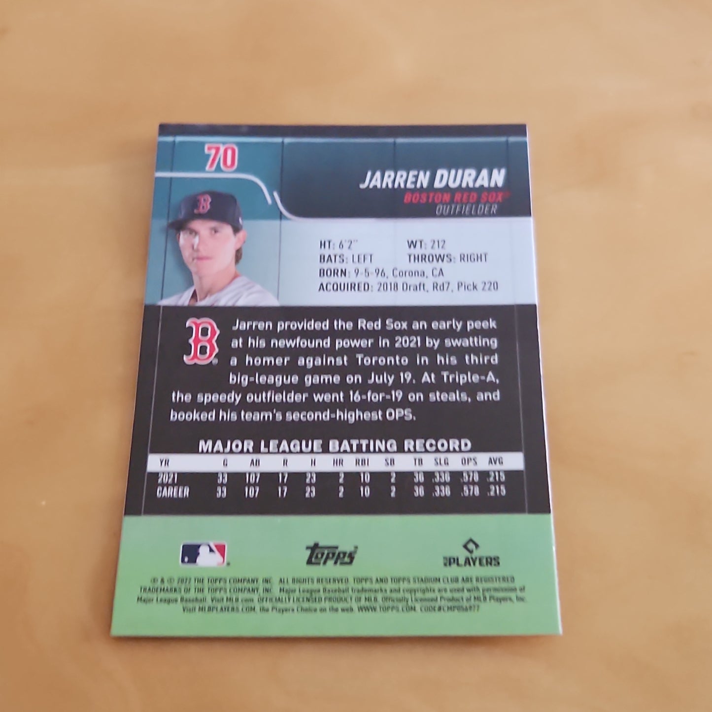 Topps Stadium Chrome Jarren Duran RC #70