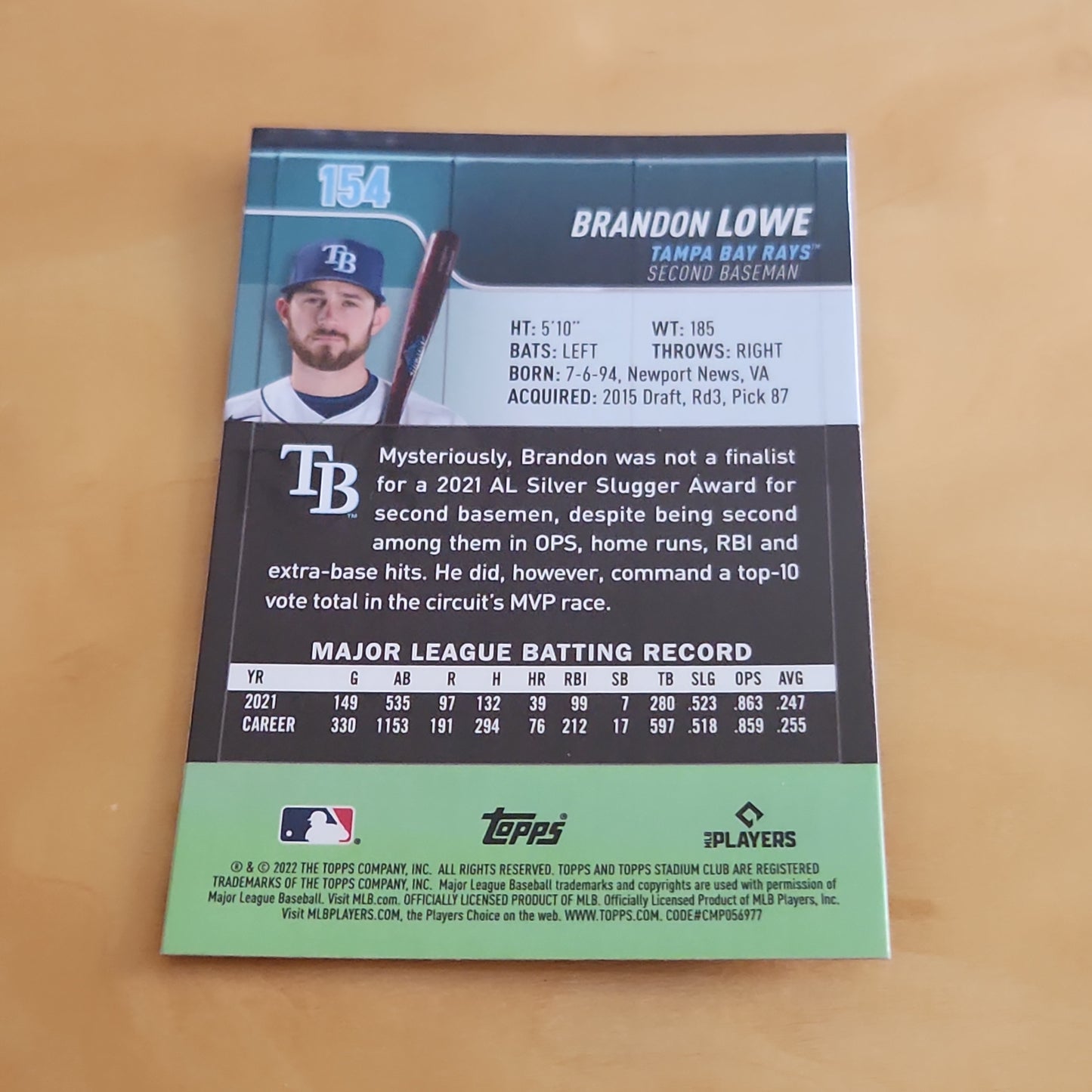 Topps Stadium Chrome Brandon Lowe #154