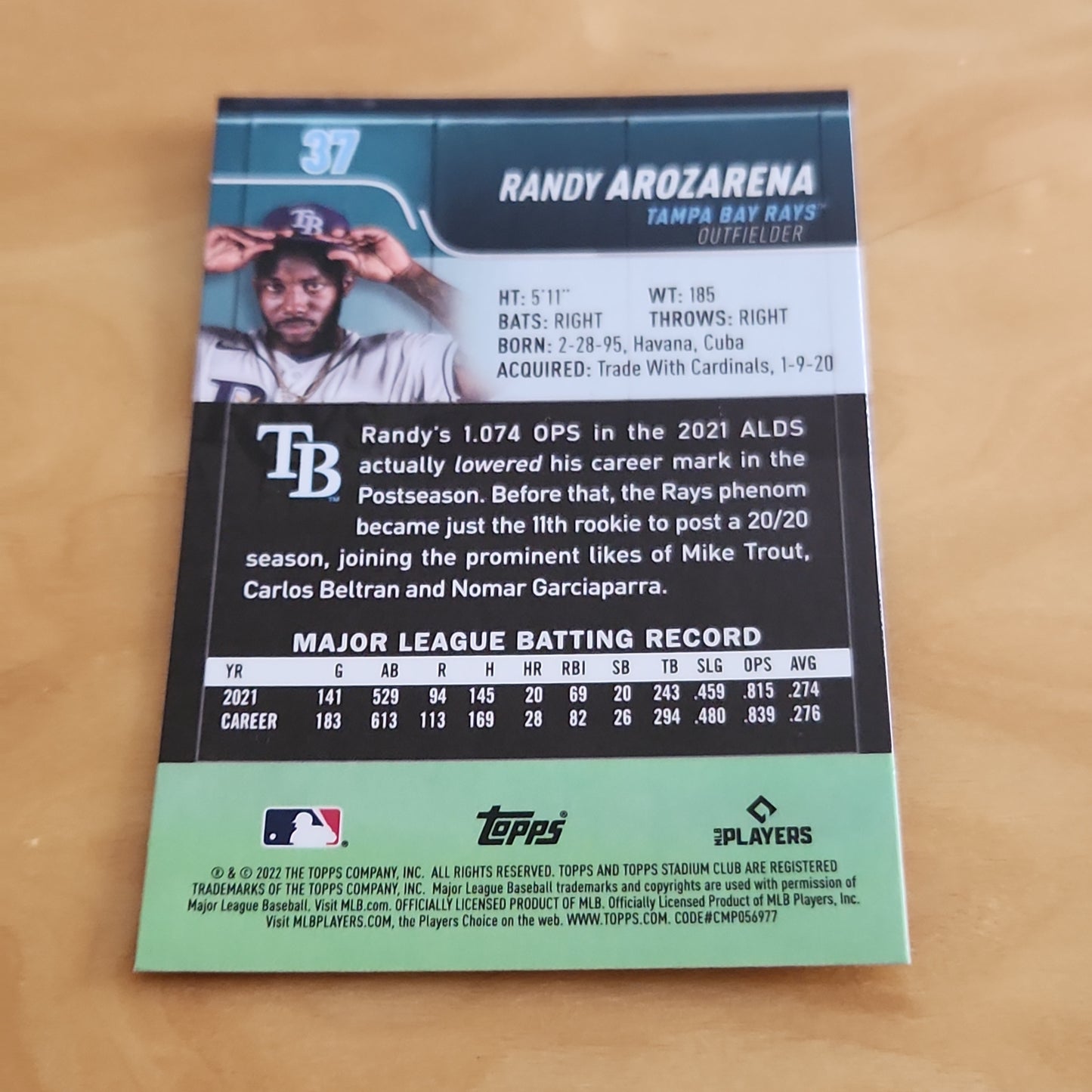 Topps Stadium Chrome Randy Arozarena #37