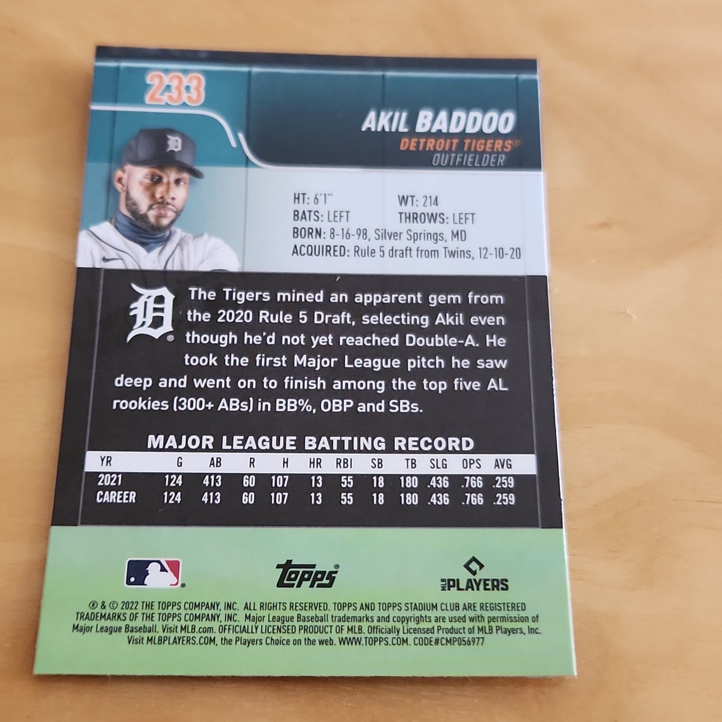Topps Chrome Stadium Chrome Refractor Akil Baddoo #233