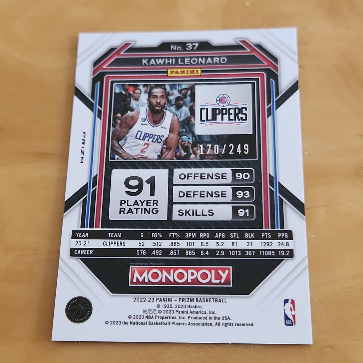 Panini Prizm Monopoly Brown Kawhi Leonard 170/249 #37