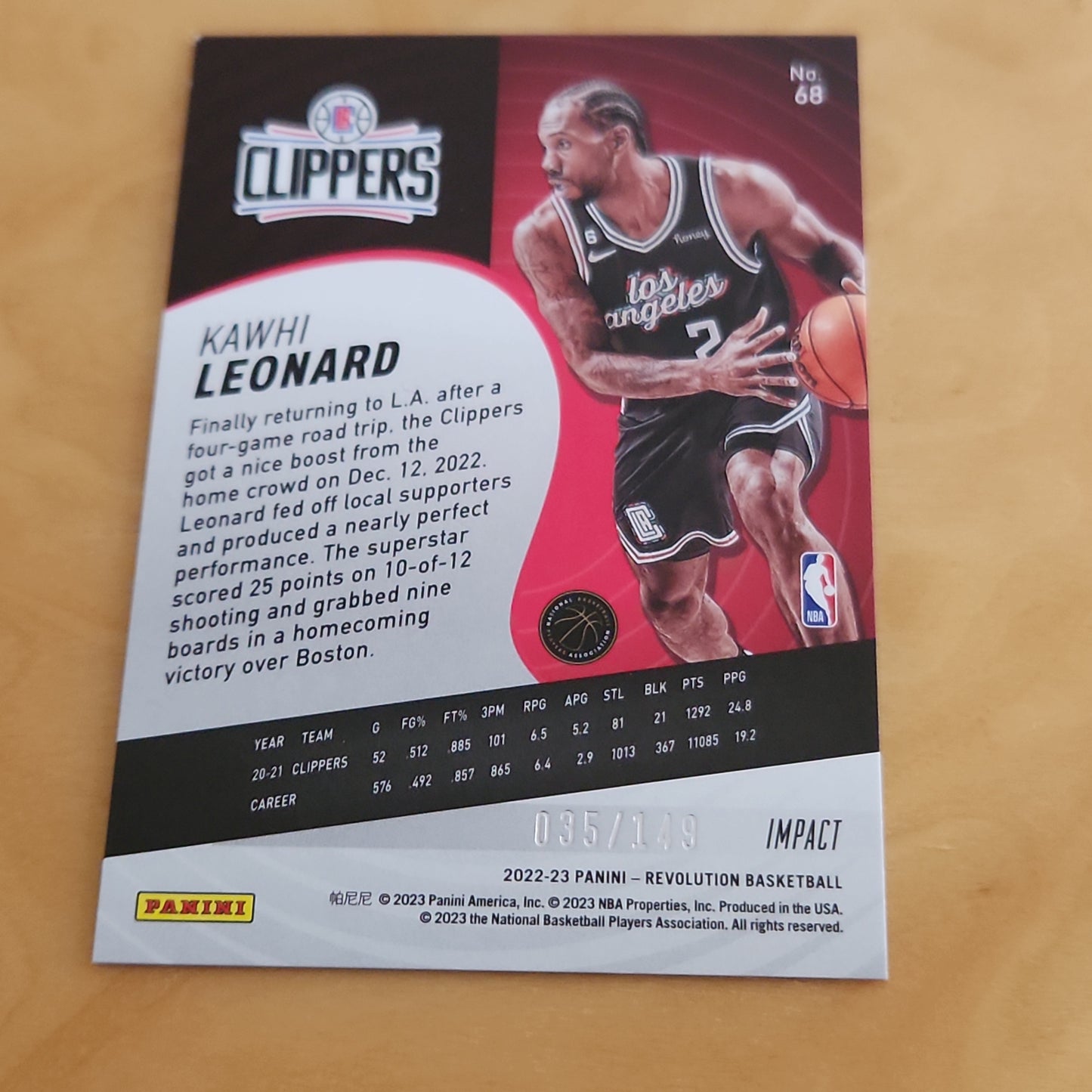 Panini Revolution Blue Impact Kawhi Leonard 035/149 #68