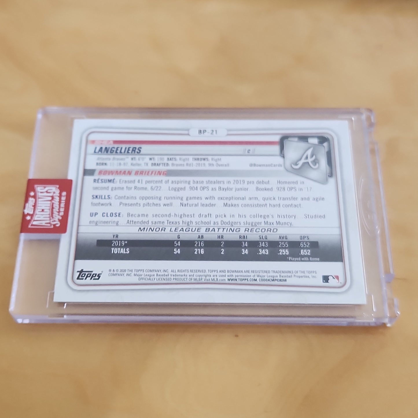 Topps Archives Signature Series Bowman Shea Langerliers Auto 89/99 #BP-21