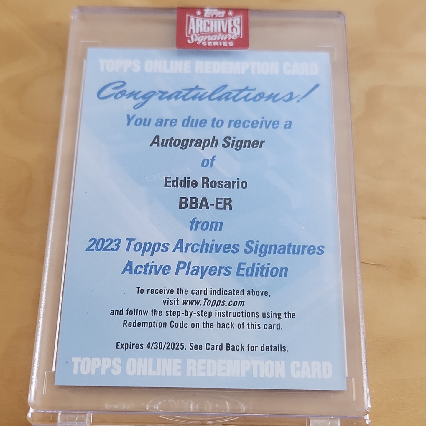 Topps Archives Signature Series Redemption Card Eddie Rosario Auto #BBA-ER