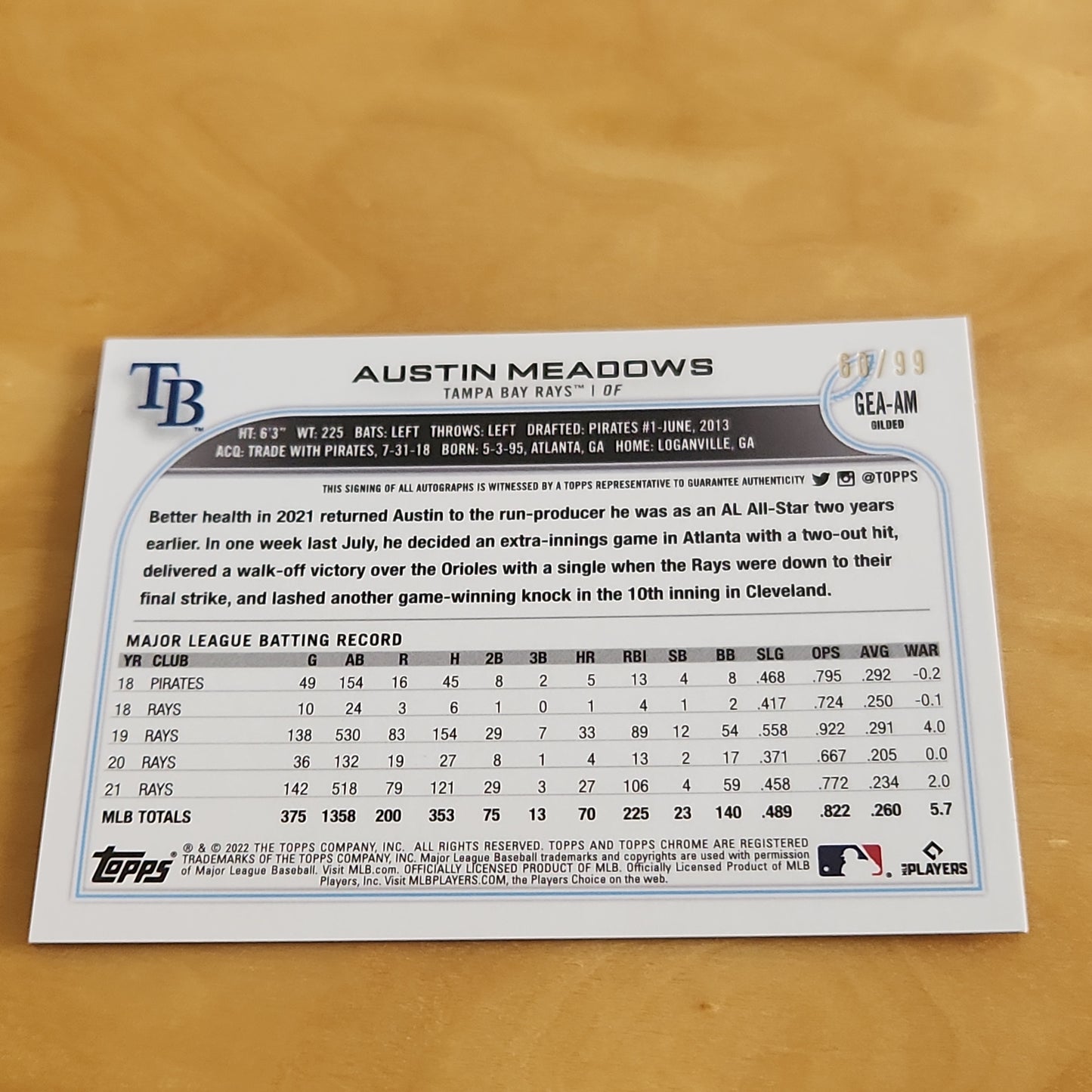 Topps Chrome Black Gilded Austin Meadows Auto 60/99 #GEA-AM