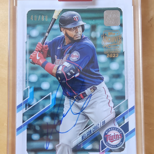 2023 Topps Archives Signatures Series Nelson Cruz 70 Years Anniversary AUTO 2021 Buyback 40/88 #219 Minnesota Twins