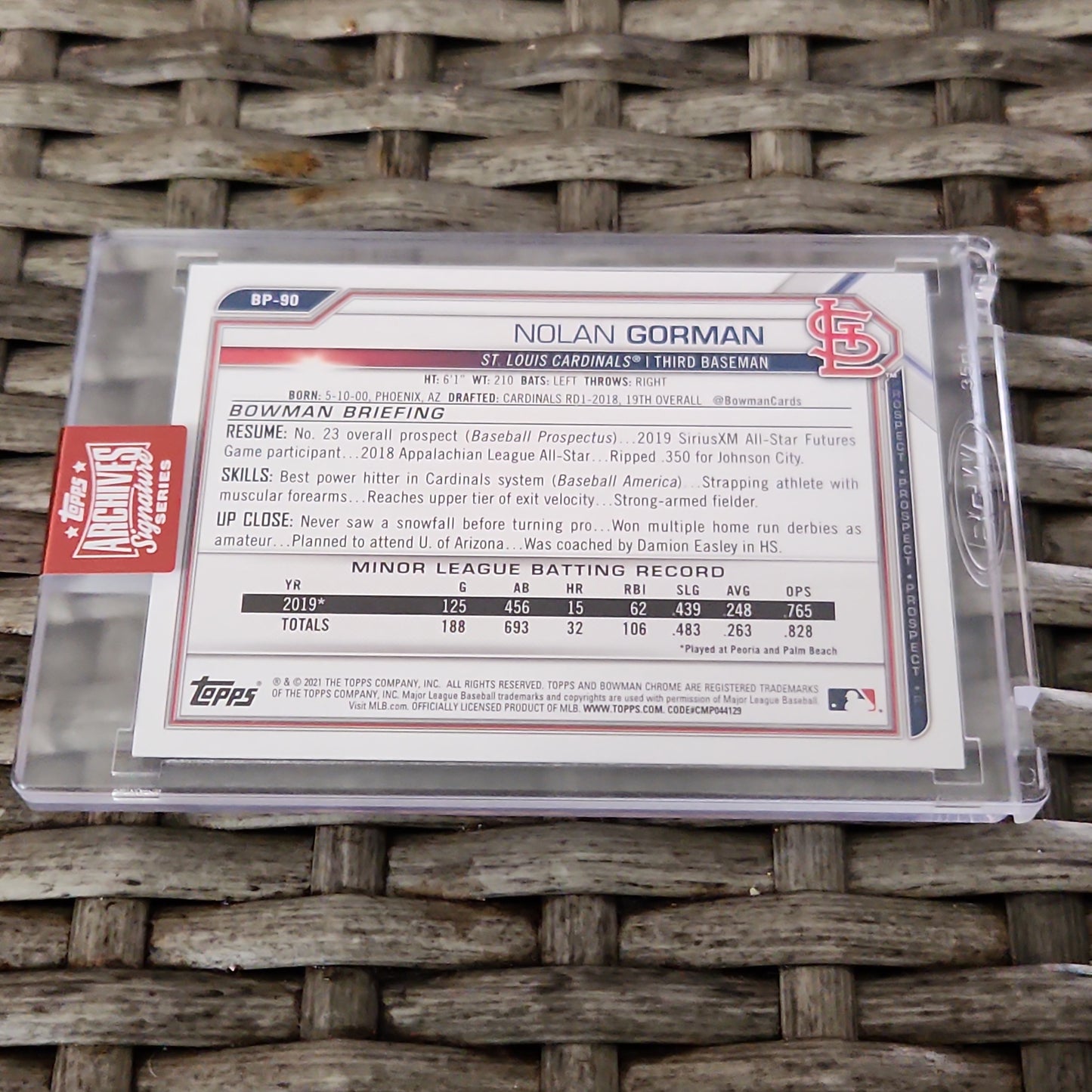 Topps B Archives Signature Nolan Gorman Auto 10/99 #BP-90